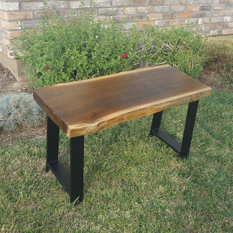 Rustic Teak Bench Table Natural Edge Solid Wood Seat Entryway Hallway Seating gallery