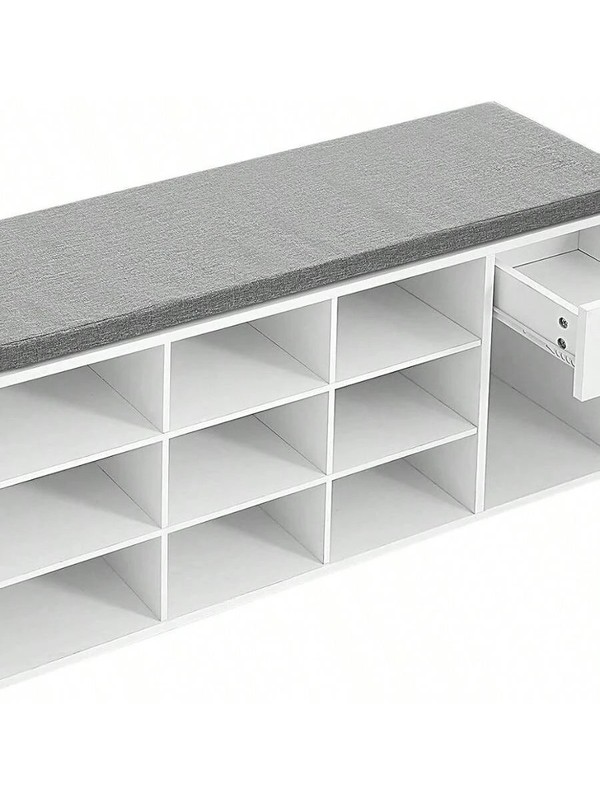 Storage Bench, Entryway Bench With Cushion, Drawer And Open Compartments White gallery