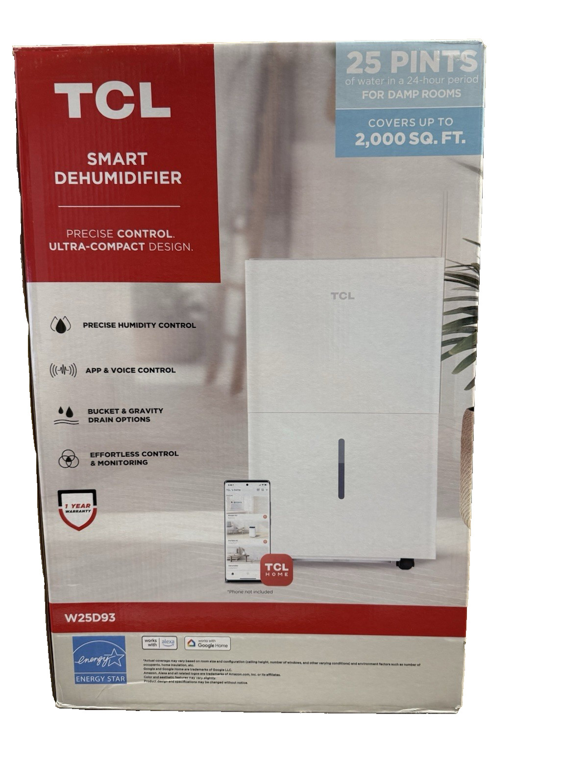 TCL 25 Pints Smart Dehumidifier-W25D93-White,Up to 2,000 Sq FT gallery