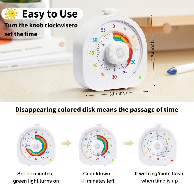 Visual Timer for Kids – 60Min/12H Rainbow Magnetic Timer for Classroom, Recharge gallery