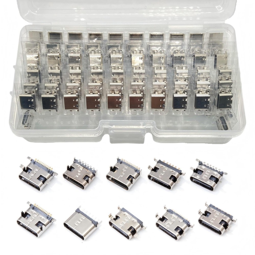 100 PCS 10-Model Type-C USB 3.1 Charging Dock Port Connector Kit 6-pin 16-pin