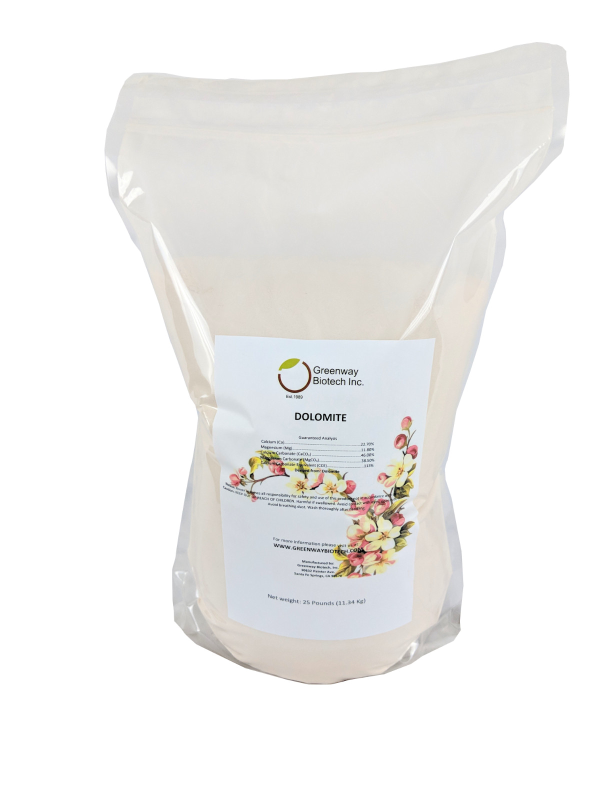 Dolomite Lime Powder 11.8% Magnesium and 22.7% Calcium For Worm Bin Garden 25 lb gallery