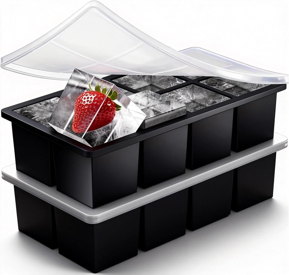 2-Pack Large Ice Cube Trays for Whiskey, Stackable & Easy-Release Silicone