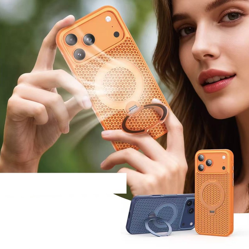 For iPhone 17 Pro Max 16 15 14 Shockproof Stand Mag Safe Heat Dissipation Case gallery