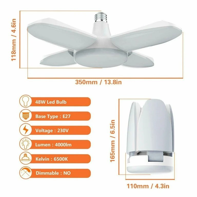 LED Deformable Panel Light Bulb Adjustable E27 Screw 48W 6500K 230V 2pc gallery