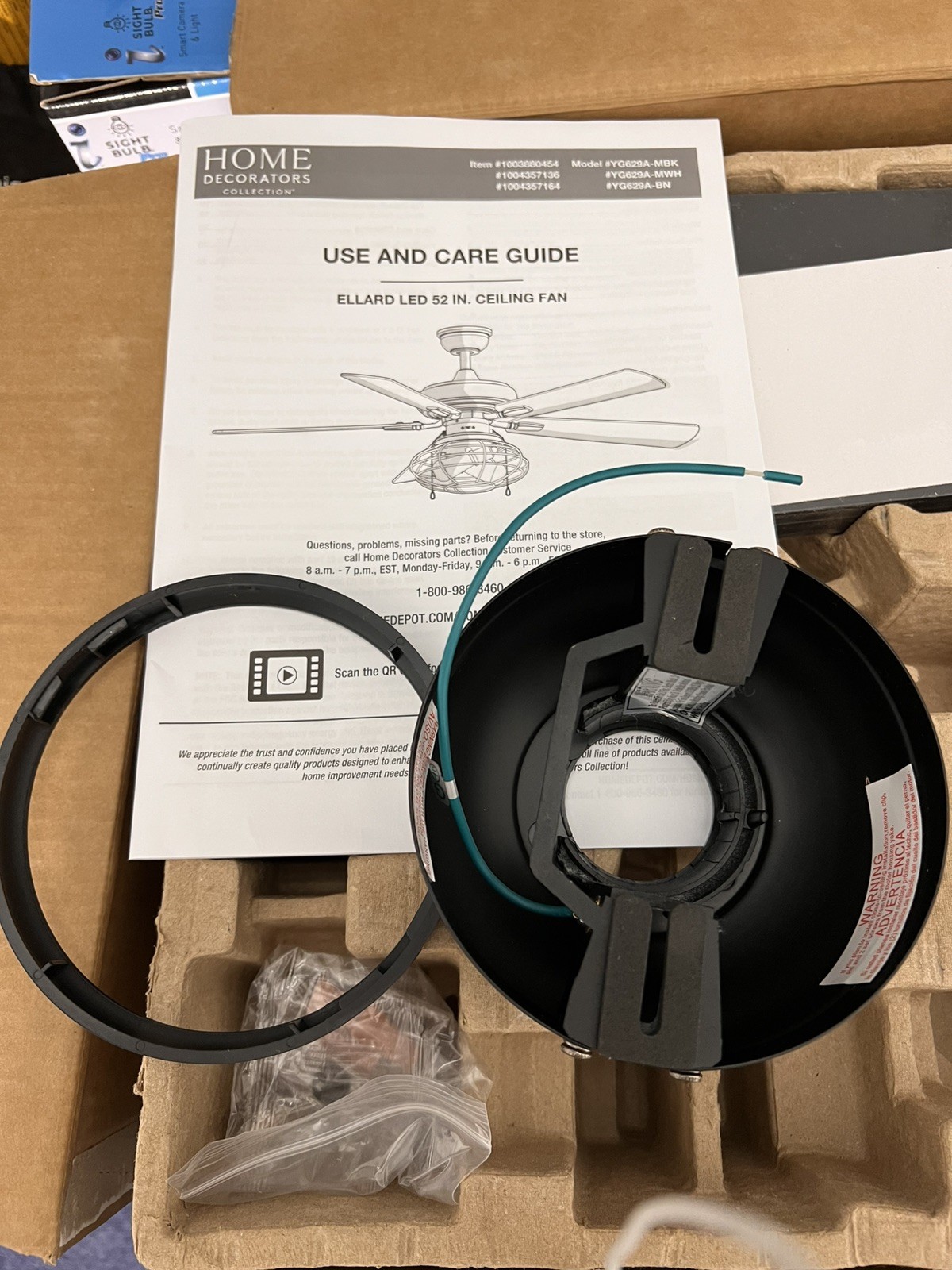Preassembled canopy ring Ellard 52 in LED Indoor Matte Black Ceiling FanHDC gallery