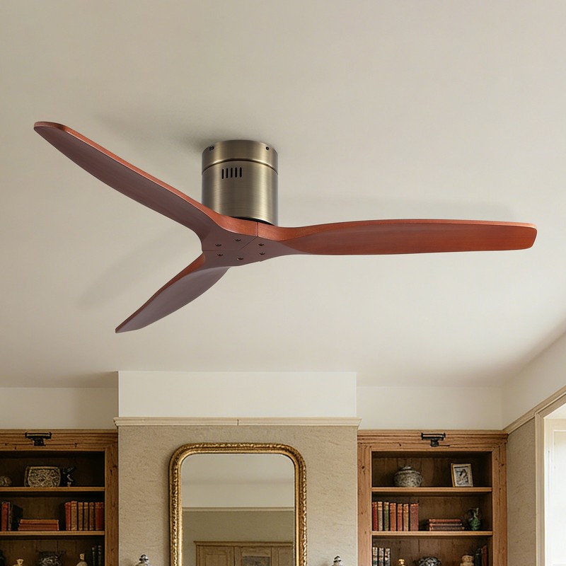 52" Solid Wood Flush Mount Ceiling Fan, Bronze, Reversible DC Motor gallery
