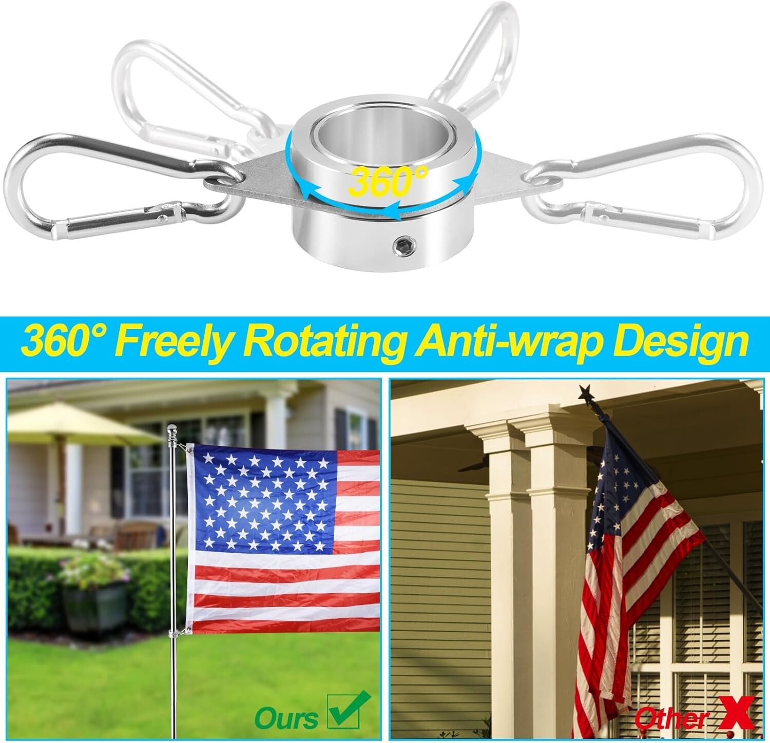 2pcs Flag Pole Ring 360° Rotating Aluminum Alloy for 0.75-1 In Pole Tangle Free gallery