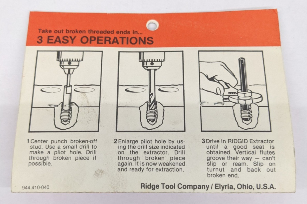 Ridgid No. 4 Screw Extractor 7/16" Screw Diameter 35550 USA Warranty gallery
