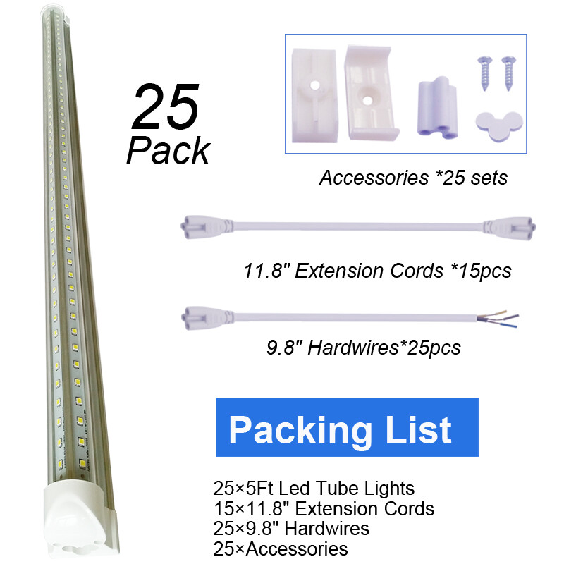 5' 60'' Linkable Led Garage Light 5FT Shop Lighting Fixture T8 LED Tube 25PACK gallery