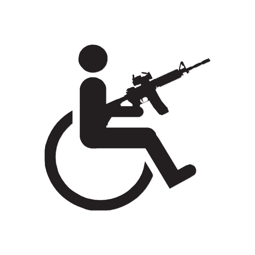 Handicap Gun Wheelchair - Decal Sticker - Multiple Colors & Sizes - ebn3134 gallery