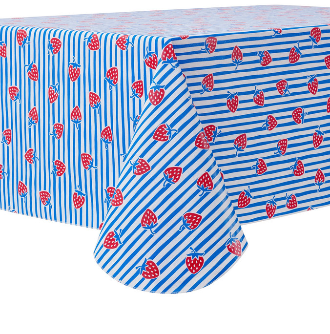 Mainstays 60 x 102" PEVA Rectangular Tablecloth - Strawberry with Blue Stripes gallery