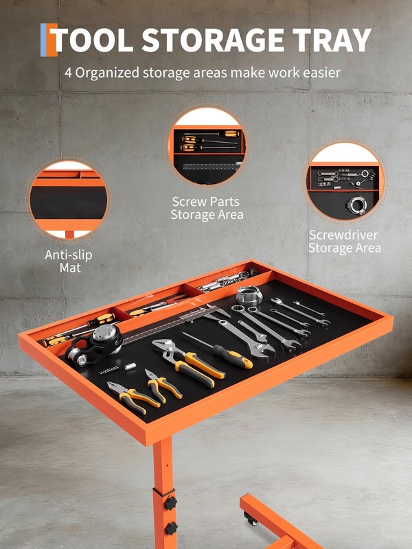 Rolling Tool Tray with Wheels Adjustable Height Mobile Work Table 220Lb Capacity gallery