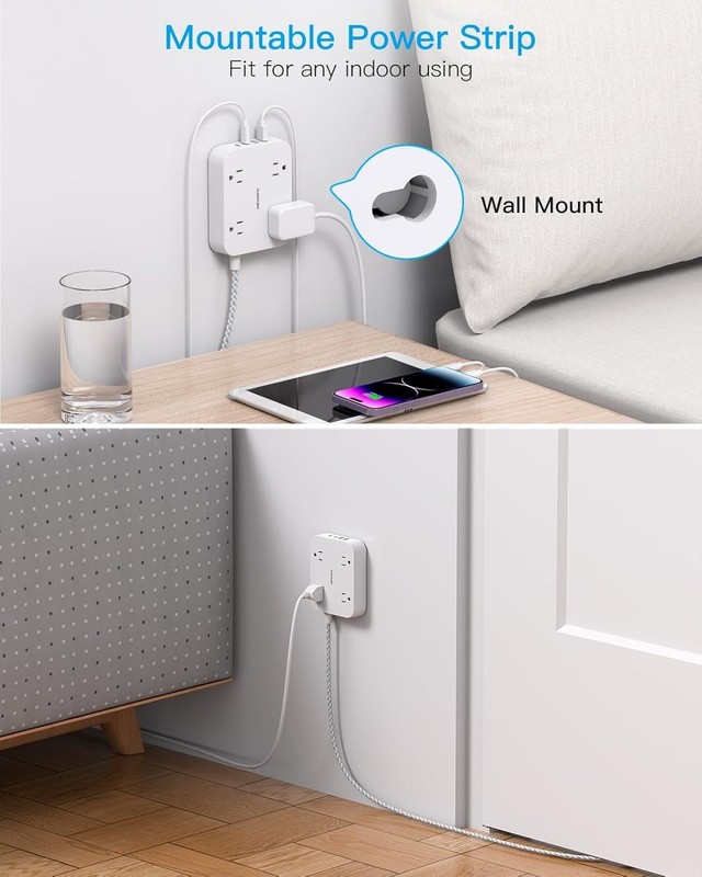 Listed 5ft Flat Plug Power Strip - 4 AC & USB Ports for Ultimate Convenience gallery