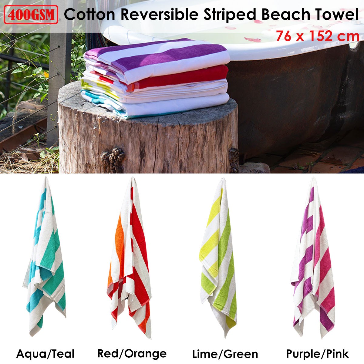 400GSM Premium Cotton Reversible Striped Beach Towel 76 x 152 cm by J Elliot ... gallery