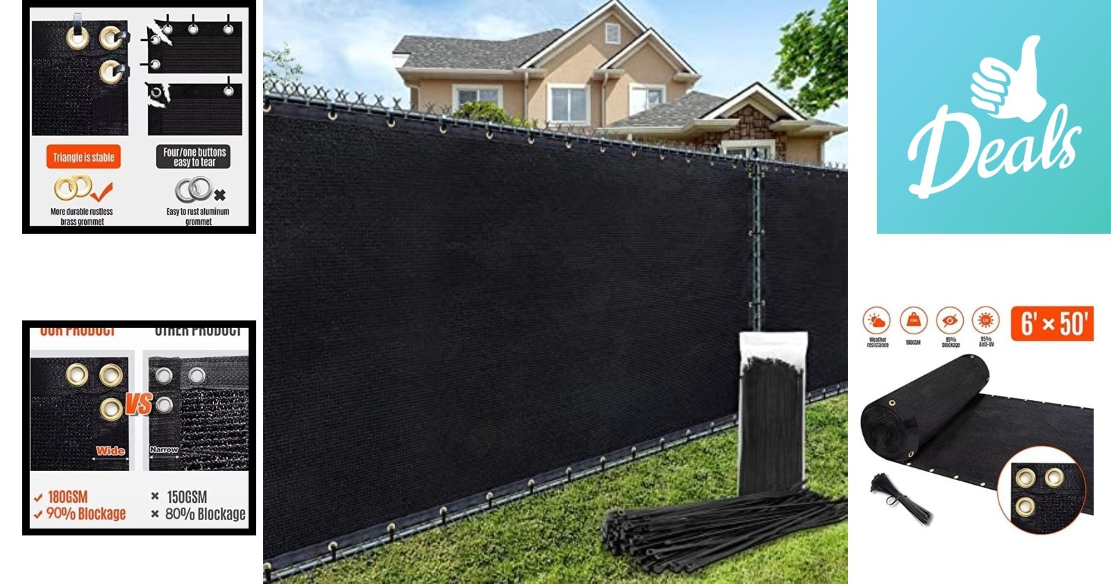 Durable 180GSM Privacy Screen 6ft x 50ft - Black Garden Fence with UV Block gallery
