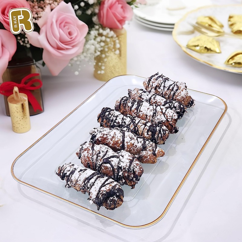 3 Pack Plastic Serving Trays for Party - Gold Serving Tray 8 x 11 Inch - Heavy D gallery