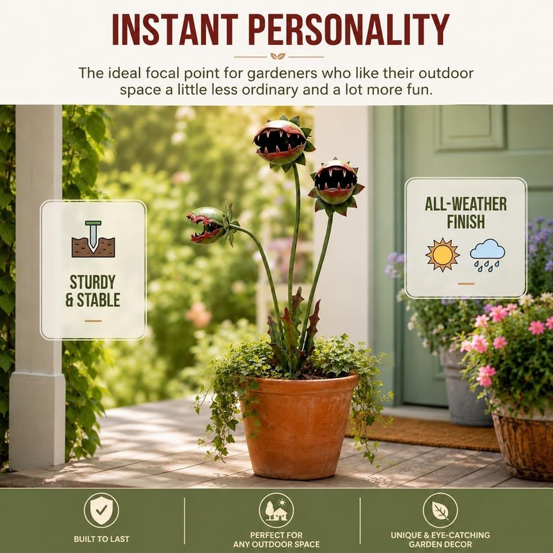Unique Metal Venus Flytrap Outdoor Decor, Funny Monster Plant Gift for Garden gallery