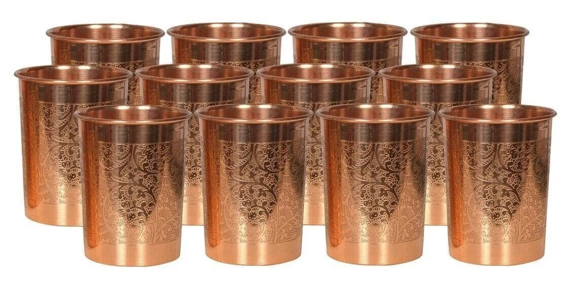 100% Pure Copper Water Drinking Glass Ayurvedic Health Benefits Set Of 12 gallery