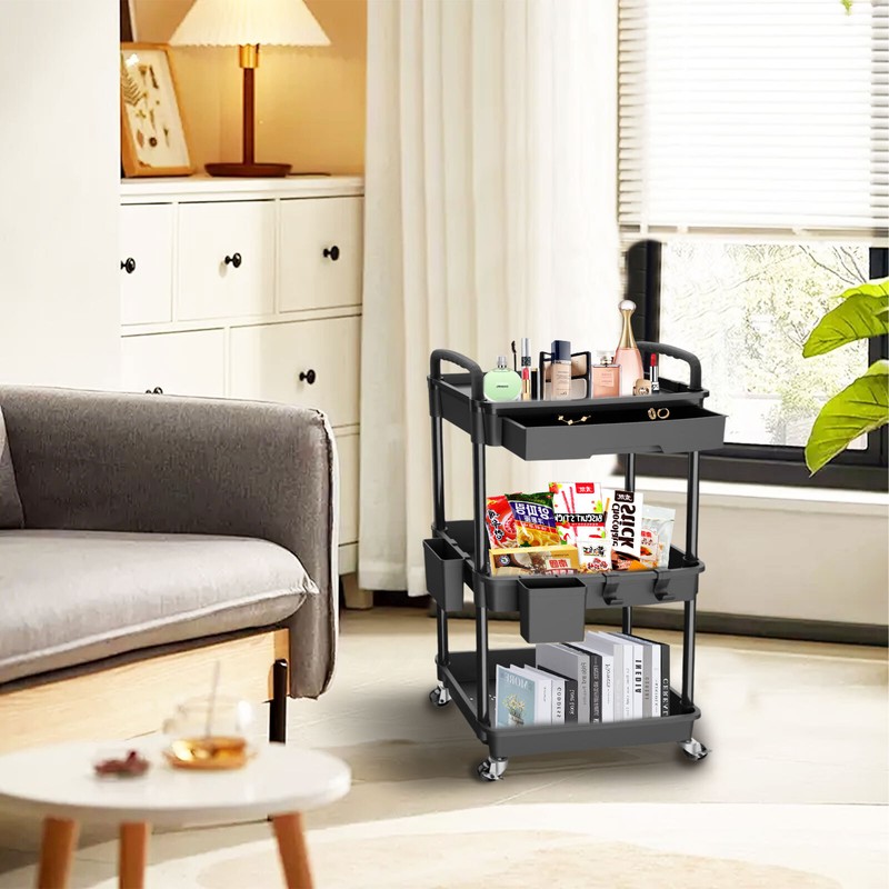 3-Tier Rolling Multi-Purpose Utility Storage Trolley with Drawers gallery