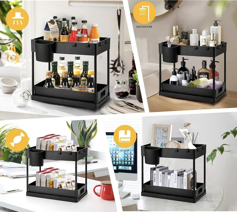 Pack Pull Out Under Sink Organizer Matte Black Hook & Hanging Cup - A0084 gallery