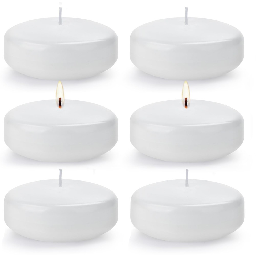 12 Pack White 3 Inch Round Floating Candles Unscented Smokeless Paraffin Wax