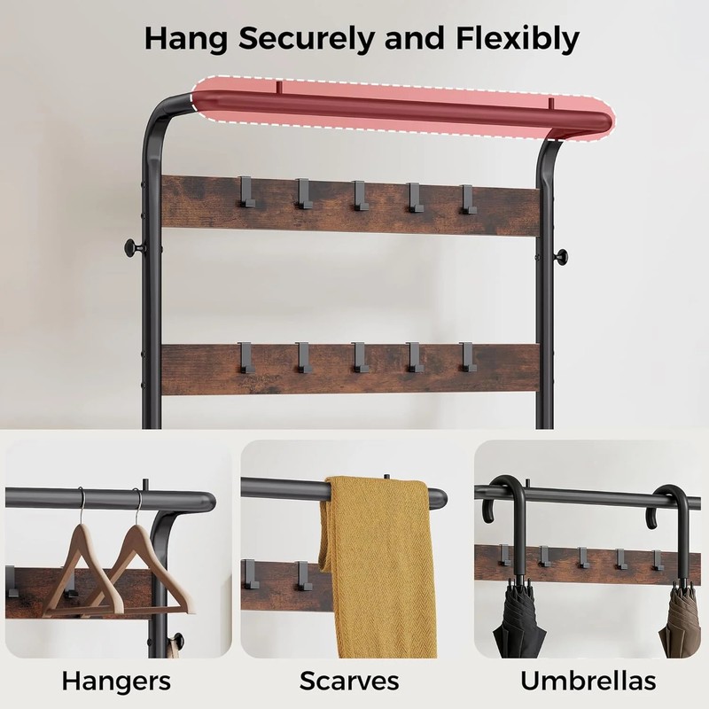 OLIXIS Hall Tree, Entryway Bench with Shoe Storage and Hooks, Shoe Bench and Coa gallery