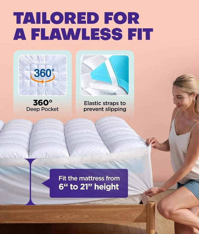 Queen Cooling Mattress Topper 4" – Dual-Layer Memory Foam with Soft Cover Gel gallery
