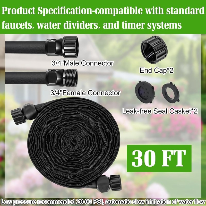 30FT Flat Soaker Hose,Lightweight and Soft Drip Irrigation Garden Hose Saves 80% gallery