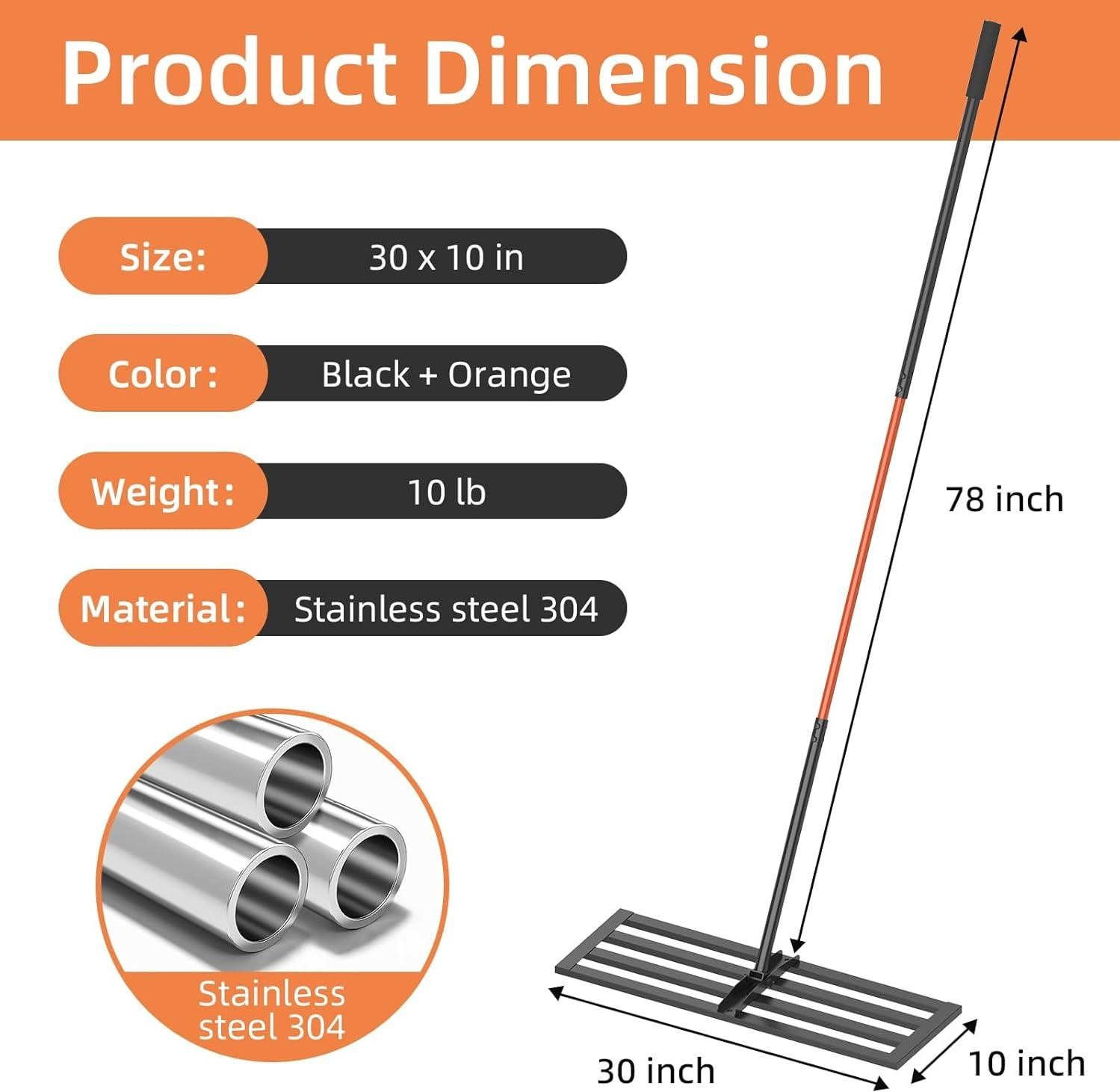 30" x 10" Leveling Rake for Backyard Leveling Kit, 6.5FT Heavy Duty Lawn gallery