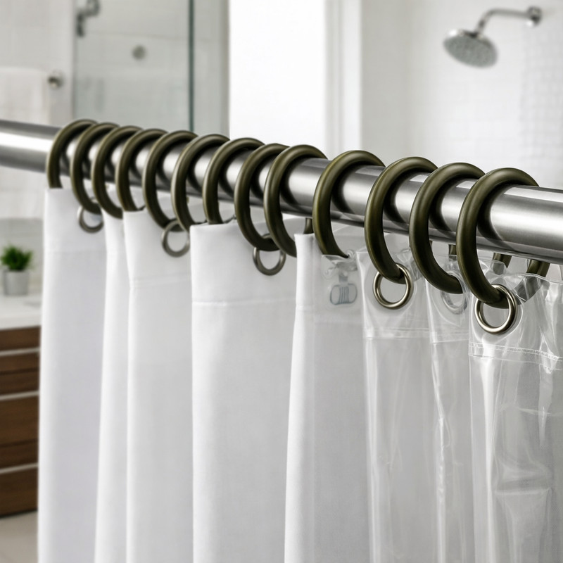 12-Piece Plastic Shower Curtain Rings – Dark Olive Green gallery