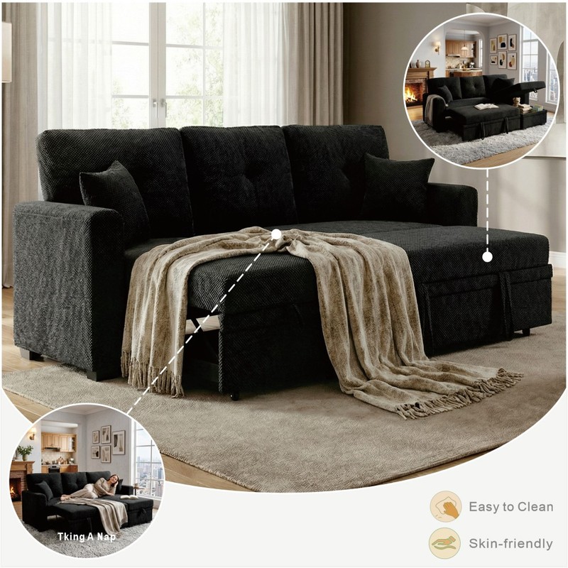 L-Shaped Sofa Sectional Loveseat Couch Convertible Sleeper Sofa w/Pull-Out Bed gallery