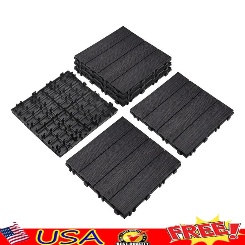 Interlocking Waterproof Deck Tiles Wood Composite Outdoor Patio Flooring 6 Pack