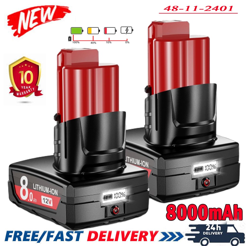 2PACK 8AH Battery For Milwaukee For M12 12V Extended Capacity Battery with LED gallery