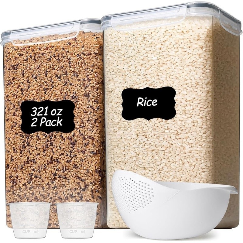 Airtight Rice Storage Containers W/ Measuring Cups & Labels 34lbs Capacity New gallery