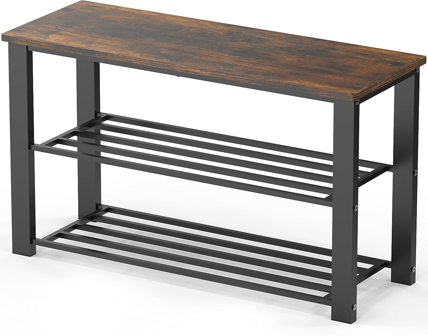 Wood Top Shoe Storage Bench for Entryway, Rustic Brown gallery