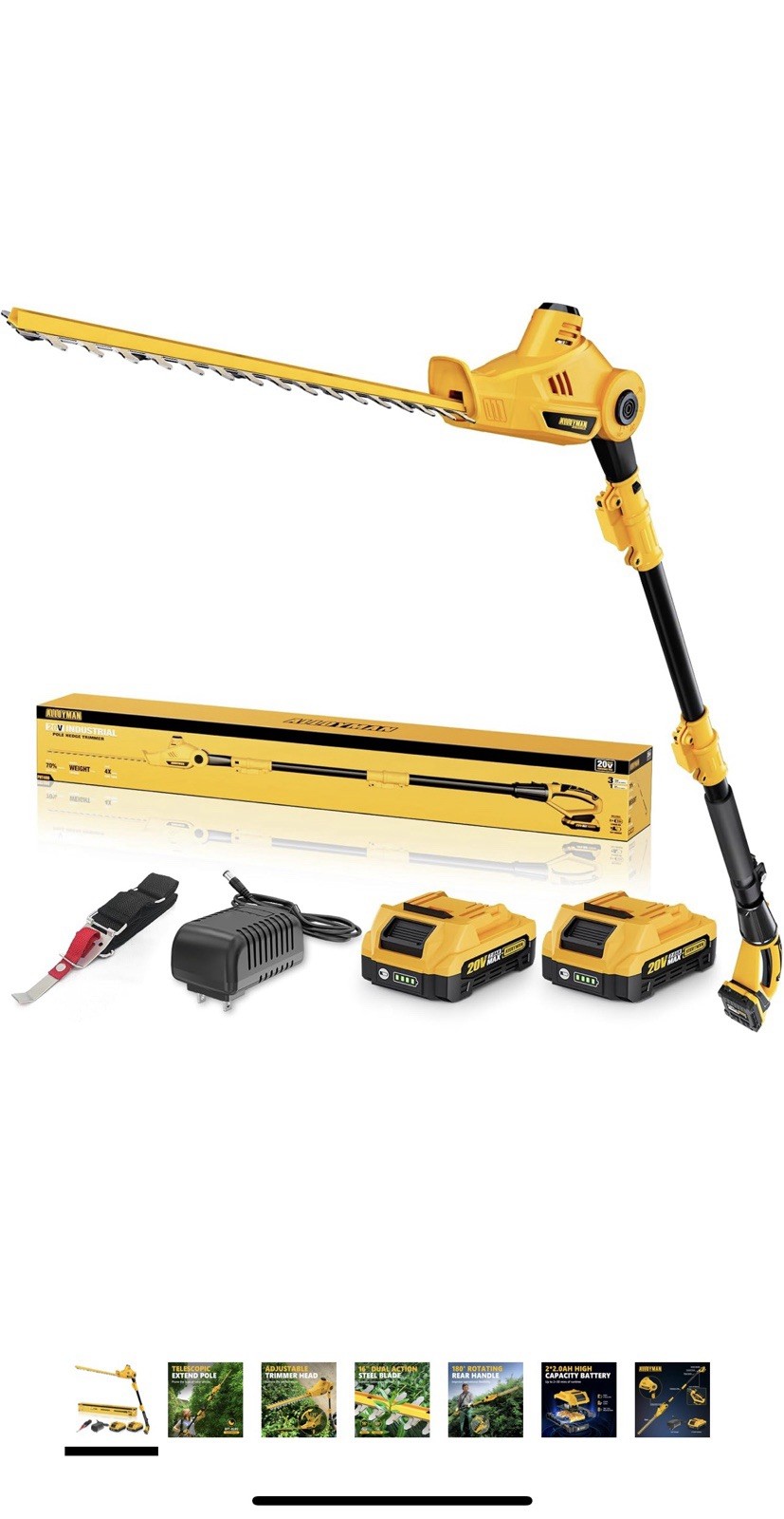 20V MAX Pole Hedge Trimmer,Telescoping Pole Hedge Trimmer,with 2 Packs 2.0Ah ... gallery