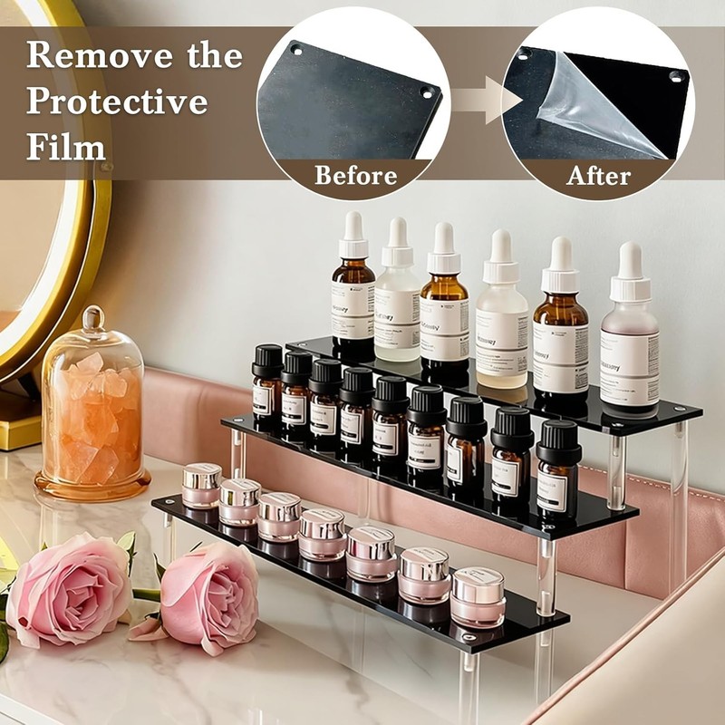 Black Acrylic Shelf Riser 3 Tier Perfume Organizer Cologne Display Stand Large gallery