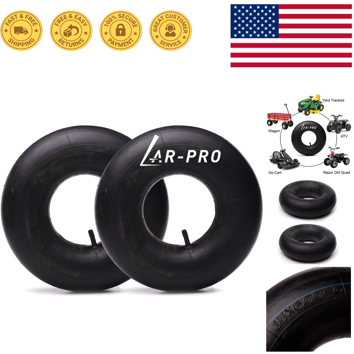 15x6.00-6 Inner Tubes with TR-13 Straight Valve - Perfect for Lawn Mowers & ATVs gallery