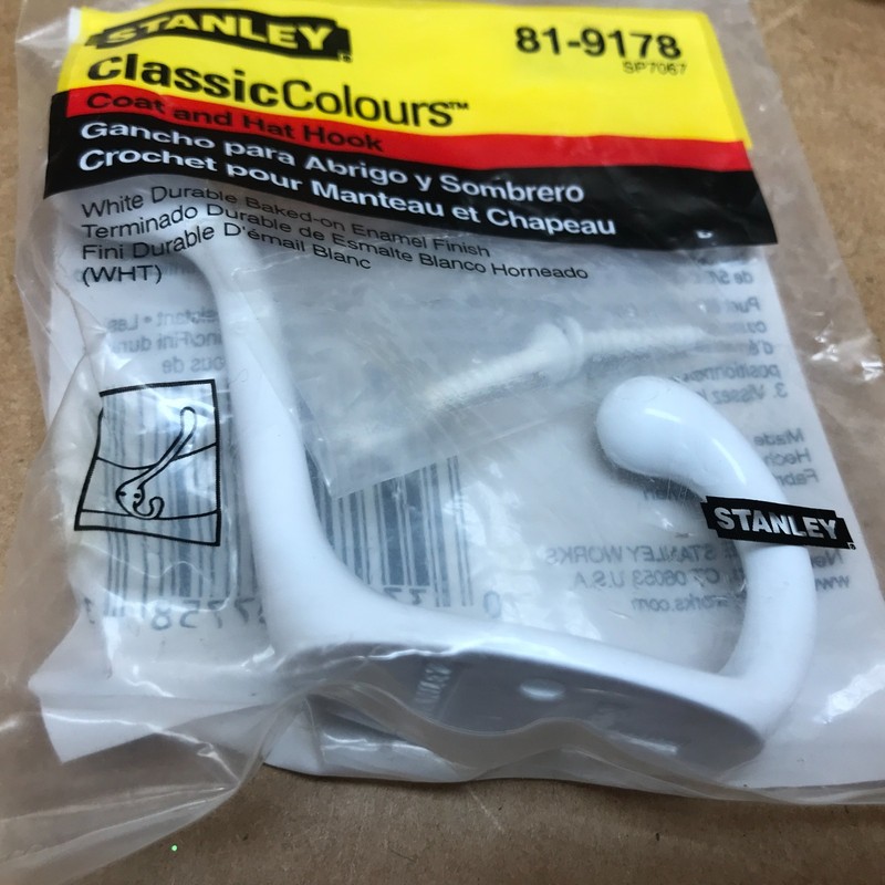 2 White Stanley Coat and Hat Hook 81-9178 New in Package gallery