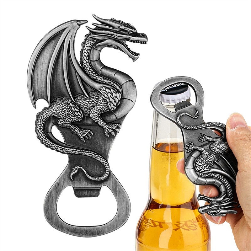 Novelty Dragon Beer Opener Solid Bronze/Gunmetal Finish Handheld Gothic Man Gift gallery