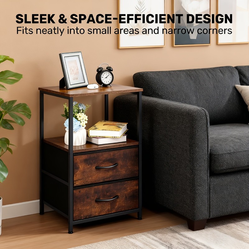 2 PACK Nightstand Bedside Table W/ 2 Drawers Charging Station Bedroom Side Table gallery