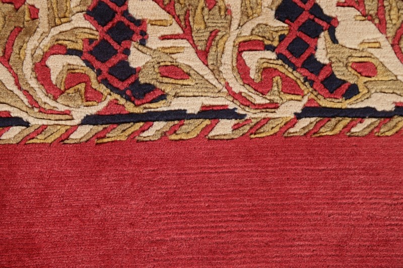 Red Nepalese Bordered Plush Wool Oriental 4x5 Area Rug Hand-knotted Wool Carpet gallery