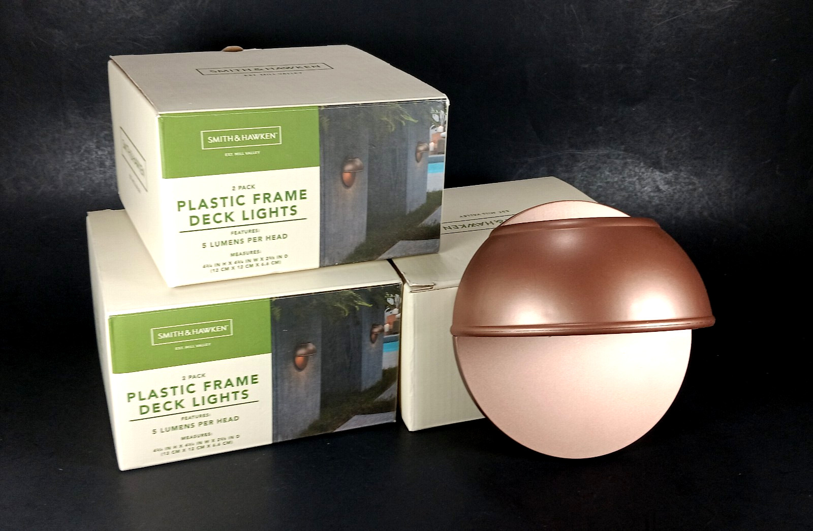 Smith & Hawken Wall Mounted Solar Lights 5 Copper Tone Plastic Round Deck NEW gallery