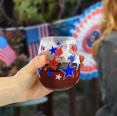 Patriotic Red, White & Blue Plastic Stemless Wine Glass 4th Of July Independence