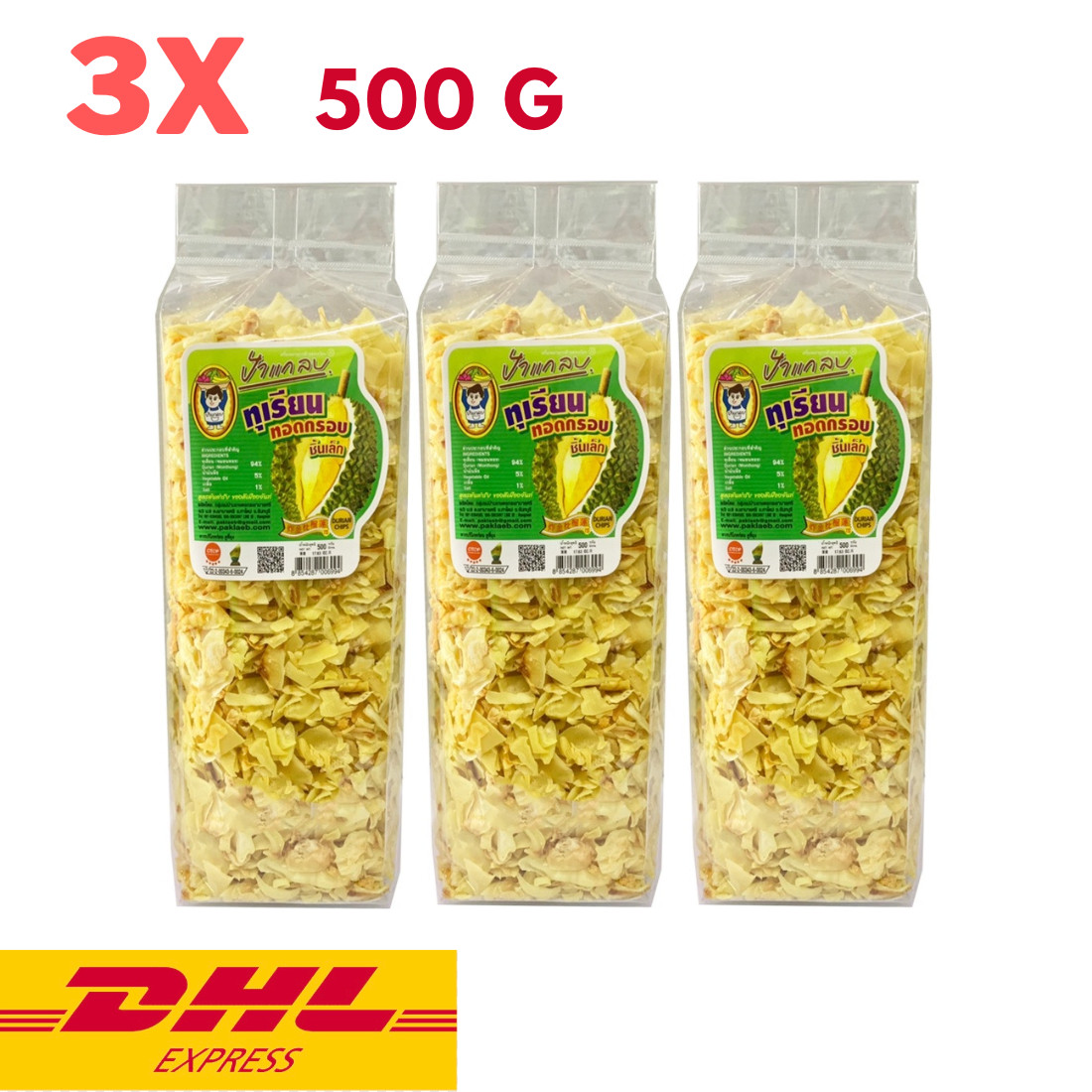 3x Fried Durian Chips Monthong Original Natural Flavor Small Pieces Thai 500g gallery