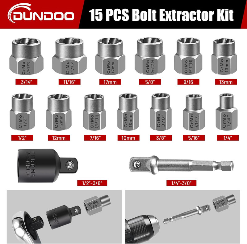 15PCS Bolt Extractor Set - Easy Out Stripped Nut Remover for Damaged Bolts gallery