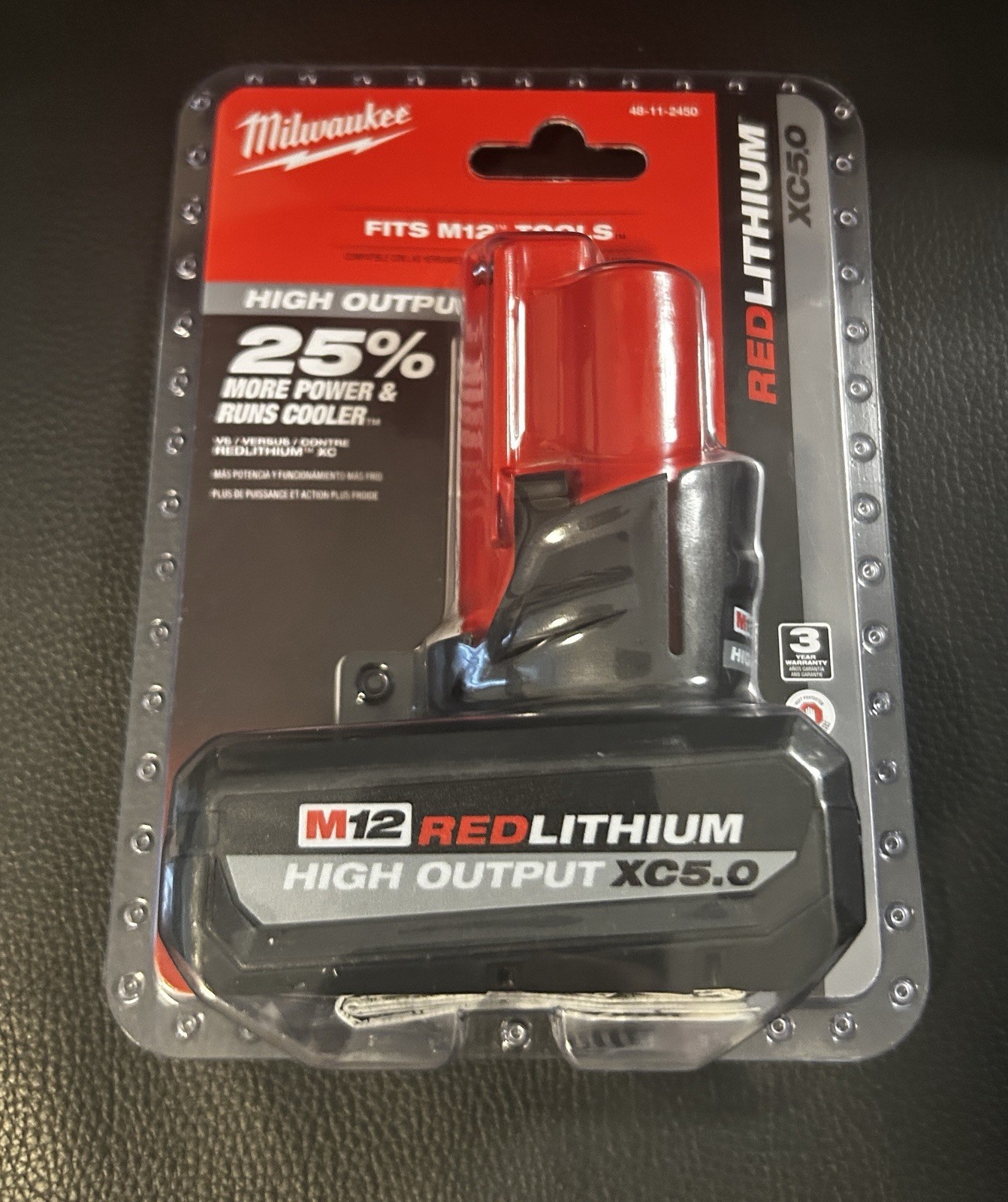 Milwaukee M12 High Output XC5.0 Lithium-Ion Battery Pack - Red (48-11-2450) gallery