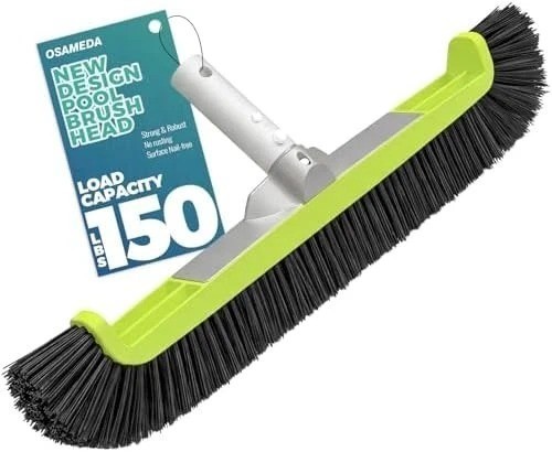 18" Pool Brush Head for Cleaning Swimming Walls,Curved Ends Scrub Brush Black US gallery