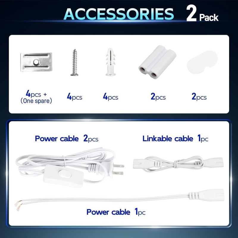 2 Pack 4FT LED Shop Lights T5 Linkable 22W 2200LM 6500K Bright White Utility gallery